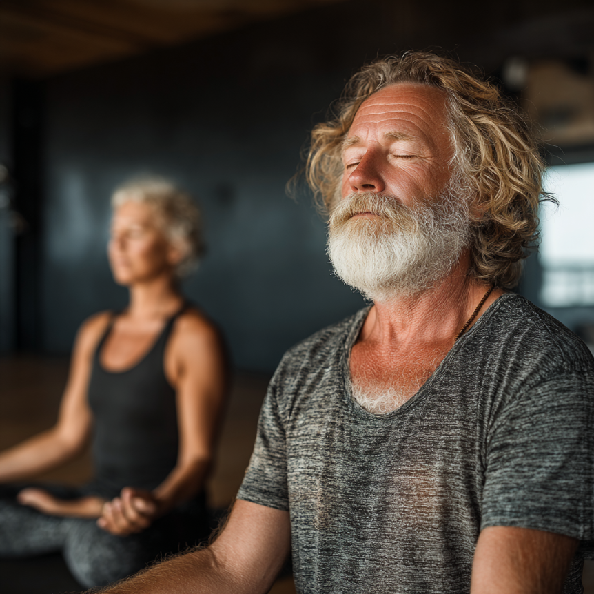 Възрастна жена прави йога